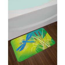 Blue Dragonfly on Green Bath Mat