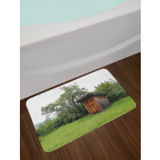 Wooden Hut in Forest Bath Mat