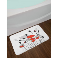 Hand Drawn Poppy Flowers Bath Mat