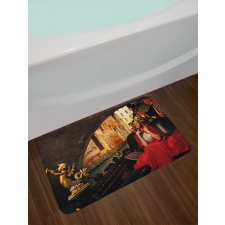 Woman in Red Cloak Mask Bath Mat