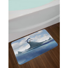 Penguin Holding Wild Fish Bath Mat