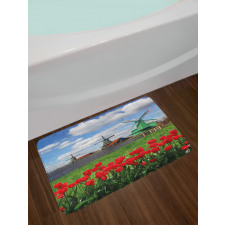 Red Color Tulips Field Bath Mat