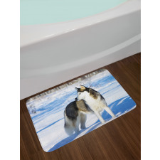 Husky on Snow Bath Mat