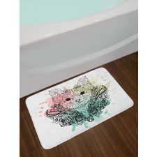 Dog Sketch Flowers Bath Mat