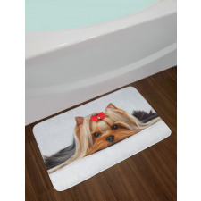 Lying Dog Ribbon Love Bath Mat