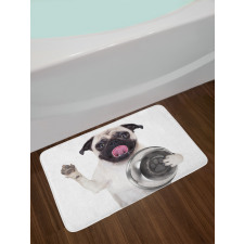 Dog Holding Food Bowl Bath Mat