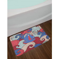 Blue Boat Silhouette Bath Mat