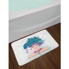 Young Lady Mask Bath Mat