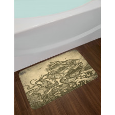 Retro Ship Octopus Theme Bath Mat