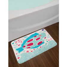 Hearts Flowers and Fish Bath Mat