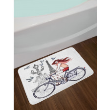 Woman on Bike Eiffel Bath Mat