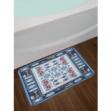 Blue Toned Square Circle Bath Mat