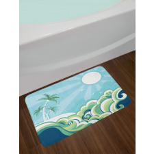 Wavy Sea Palm Trees Bath Mat