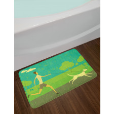 Woman Walking with Her Pet Bath Mat