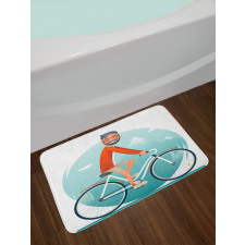 Hipster Guy Riding Bicycle Bath Mat