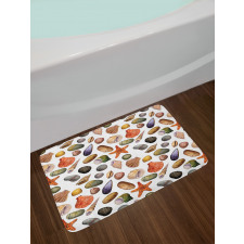 Watercolor Sea Elements Bath Mat