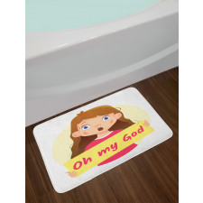 Surprised Cartoon Girl Bath Mat