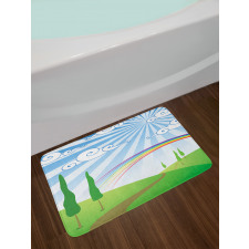 Rainbow on a Meadow Road Bath Mat