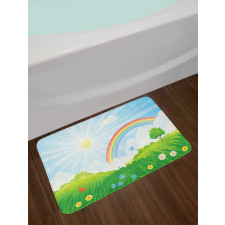 Sun and Rainbow Flowers Bath Mat