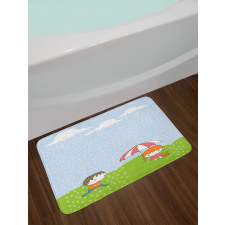 Boy and Girl in the Rain Bath Mat