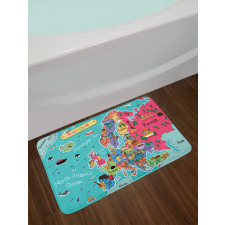 Cartoon Europe Map Landmark Bath Mat