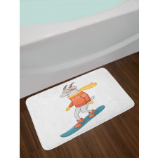 Cartoon Goat Snowboarding Bath Mat