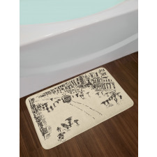 Cityscape Sketch Art Bath Mat