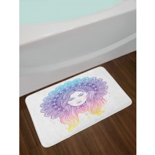 Boho Girl Feather Mandala Bath Mat