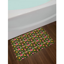 Exotic Flowers Feathers Bath Mat