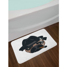 Cartoon Cool Pug Dog Portrait Bath Mat