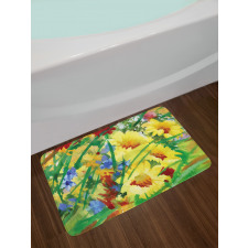 Watercolor Flower Field Bath Mat