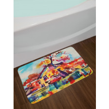 Abstract Country Village Bath Mat
