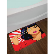 Pop Art Style Girl with Sushi Bath Mat