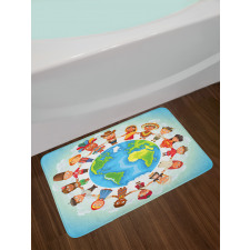 Planet Earth with Children Bath Mat