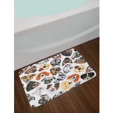 Faces of Various Dog Breeds Bath Mat