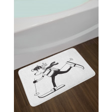 Skiing Funny Reindeer Bath Mat