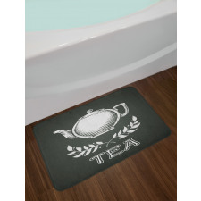 Teapot Leaf Branches Chalkboard Bath Mat