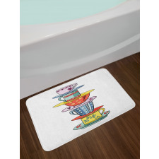 Hand Drawn Art Colorful Cups Bath Mat