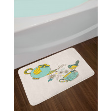 Bird Flowers Winged Pot Art Bath Mat