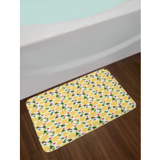 Slices Leaves and Red Hearts Bath Mat