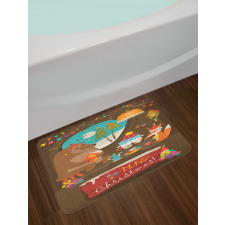 Merry Xmas Tea Party Animals Bath Mat