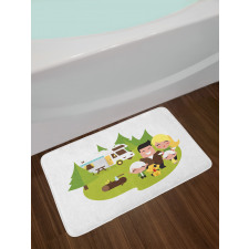 Happy Camper Family in Woods Bath Mat