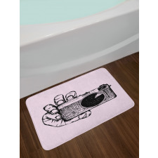 Sketch Style Camera Doodle Bath Mat