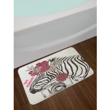 Zebra Head Say Cheese Words Bath Mat