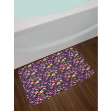 Birds and Colorful Flowers Bath Mat