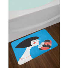 Girl with a Flower on Blue Bath Mat