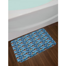 Blue Tropical Leaves Hawaii Bath Mat