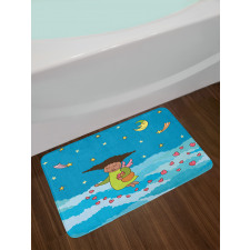 Cartoonish Sky at Night Bath Mat