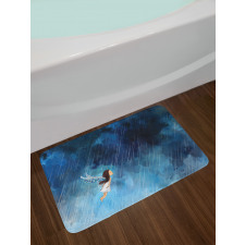 Flying Girl Rainy Sky Bath Mat