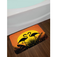 Sunset Flamingo Leaves Bath Mat